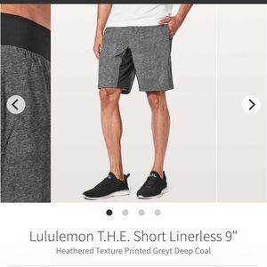 Lululemon Short Linerless 9"
Texture Printed Greyt Deep Coal Size Medium